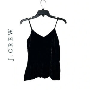 1753. J.CREW SPAGHETTI STRAPS VELVET PEPLUM TOP SIZE 2 BLACK IN‎ COLOR V NECK